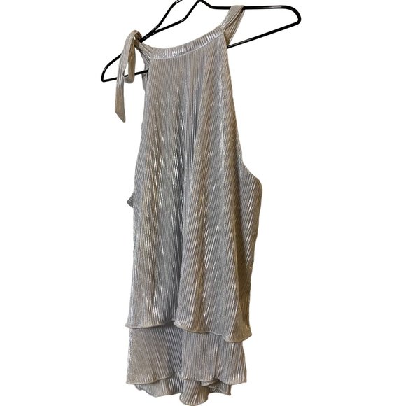 New Cece Metallic Silver layered tank top with tie‎ neck Sz L - Picture 9 of 10
